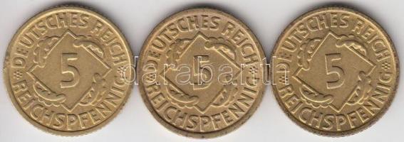Német Birodalom/Weimari Köztársaság 1924A. 5Rpf + 1924D 5Rpf + 1924F 5Rpf T:2 Germany/Weimar Republic 1924A. 5 Rentenpfennig + 1924D 5 Rentenpfennig + 1924F 5 Rentenpfennig C:XF