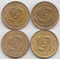 Német Birodalom/Weimari Köztársaság 1924D. 5Rpf + 1925E/F 5Rpf 2db + 1935A 5Rpf T:2 Germany/Weimar Republic 1924D 5 Rentenpfennig + 1925E/F 5 Rentenpfennig 2pcs + 1935A 5 Rentenpfennig C:XF