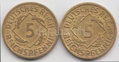 Német Birodalom/Weimari Köztársaság 1924A. 5Rpf + 1925A 5Rpf T:2 Germany/Weimar Republic 1924A 5 Rentenpfennig + 1925A 5 Rentenpfennig C:XF