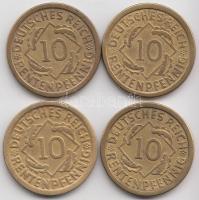 Német Birodalom/Weimari Köztársaság 1924A/D/E/J 10Rpf 4klf T:2,2- Germany/Weimar Republic 1924A/D/E/J 10 Rentenpfennig 4 diff. pcs C:XF,VF