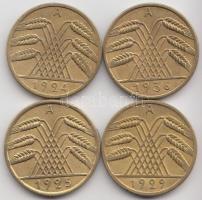 Német Birodalom/Weimari Köztársaság 1924A 10Rpf + 1925A 10Rpf + 1929A 10Rpf + 1936A 10Rpf T:2
German...