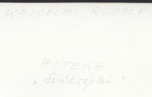 cca 1970-1980 Kalocsai Rudolf: Szükséglet; vintage fotóművészeti alkotás, feliratozva, 17x24 cm