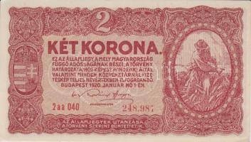 1920. 2K (3x) egymásutáni sorszámmal T:I-,II (hajtatlanok)