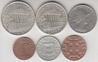 Ausztria 1924. 1Sch Ag + 1925. 10Gr + 1/2Sch Ag + 1Sch Ag + 1927. 2Gr + 1929. 1Gr T:1-,2
Austria 192...