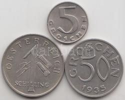 Ausztria 1934. 5Gr + 1Sch + 1935. 50Gr T:1-,2 Austria 1934. 5 Groschen + 1 Schilling + 1935. 50 Groschen C:AU,XF