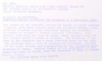 cca 1930-1940 Nigéria, sajtófotók egy muszlim ünnepről, hátoldalán feliratozva, 6 db 19x19 cm-es fén...