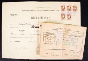 1946-1947 Bp., Közigazgatási képesítő tanfolyam leckekönyve és bizonyítvány Rózsa Mihály nevére kiál...