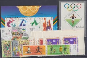 Olimpia motívum gyűjtemény 9 ország 4 db sor, az egyik párokban  + 7 blokk, Olympic motifs collection 9 countries 4 sets, one of them in pairs + 7 blocks