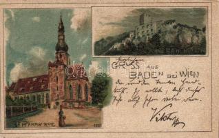 1898 Baden bei Wien, Ruine Rauhenstein, litho