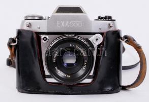 Exa 500 fényképezőgép, tokban, vakuval, fénymérővel