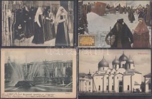 5 db régi, orosz képeslap / 5 Russian postcards: Saint Petersburg: Grand Peterhof Palace, Novgorod: Saint Sophia Cathedral, Iwanoff, Rundalzeff and Mikhail Nesterov reproductions