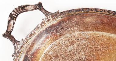 Antik füles nagy tálca, díszített peremmel, 60×34 cm