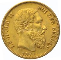 Belgium 1871. 20Fr Au (6.47g/0.900) "II. Lipót" T:2 kis ph. Belgium 1871. 20 Francs Au (6.47g/0.900) "Leopold II" C:XF small edge error
