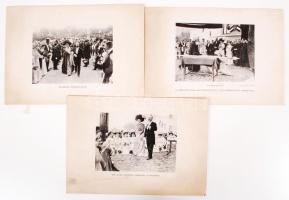 cca 1900-1920 Jelfy Gyula: Zászlószentelés a Ceglédi Állami Főgimnáziumban, zászlóanya gróf Apponyi Albertné, a sajtóban megjelent képek kartonlapra felragasztva, 3 db, képméret 10x13 cm, karton 16x24 cm.