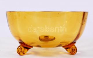 Sárga, üveg, gyümölcsöstál (peremén apró lepattanással), és egy kis üvegtálka /  Two glass bowls (one with minor fault), d: 21cm, 14cm