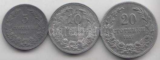 Bulgária 1917. 5s + 10s + 20s T:1-,2 Bulgaria 1917. 5 stotinka + 10 stotinka + 20 stotinka C:AU,XF