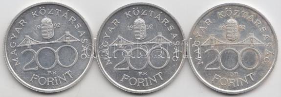 1992. 200Ft Ag "MNB" (3x) T:2,2-