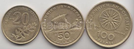 Görögország 1990-2000. 20d + 50D + 100D T:1,2 Greece 1990-2000. 20 Drachmai + 50 Drachmai + 100 Drachmai C:UNC,XF