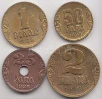 Jugoszlávia 1938. 25P + 50P + 1D + 2D T:1-,2 Yugoslavia 1938. 25 Para + 50 Para + 1 Dinar + 2 Dinar C:AU,XF