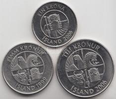 Izland 1999. 1K + 2006. 5K + 10K T:1-
Iceland 1999. 1 Krona + 2006. 5 Kronur + 10 Kronur C:AU