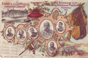 1901 Emlék a Dolnj Miholaci hadgyakorlatról litho lap (fa)