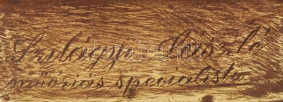 Réz "Szilágyi László műóriás specialista" gravírozott órás olajozó kanna, réz levélnyitó k...