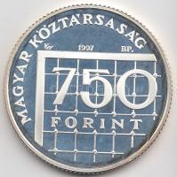 1997. 750Ft Ag "Labdarúgó VB" T:PP Dísztokban. Tanúsítvánnyal
