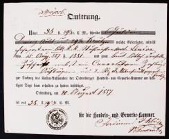 1857 Számla (Quittung) a Soproni Kereskedelmi és Ipari Kamarától nagyon szép kamarai szárazpecséttel