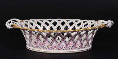 Herendi indiai kosár mintás áttört kosár, kézzel festett, jelzett, hibátlan, m:8 cm, 22×35 cm