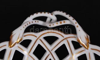 Herendi indiai kosár mintás áttört kosár, kézzel festett, jelzett, hibátlan, m:8 cm, 22×35 cm