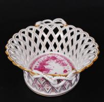 Herendi indiai kosár mintás áttört kosár, kézzel festett, jelzett, hibátlan, m:8 cm, 22×35 cm