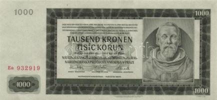 Német 3. Birodalom/Cseh-Morva Protektorátus 1942. 1000K 2. kiadás T:I- German Third Reich/Protectorate of Bohemia and Moravia 1942. 1000 Korun 2nd issue C:AU Krause 15