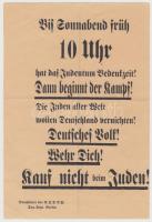 1933 Az NSDAP a zsidó üzletek bojkottjára felszólító röplapja /  1933 Flyer of the NSDAP for boycotting Jewish businesses