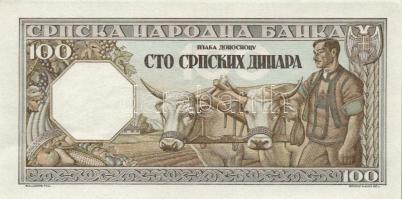 Szerbia / Német megszállás 1943. 100D T:I
Serbia / German occupation 1943. 100 Dinara C:UNC
Krause 3...