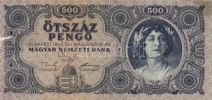 1945. 500P orosz "P" betű helyett magyar "N" betű T:III ragasztott Adamo P19h