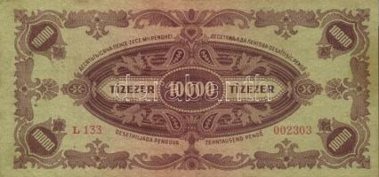 1945. 1000P + 10.000P hibás bélyeggel ("B") T:II,III
Adamo P22e, 23e