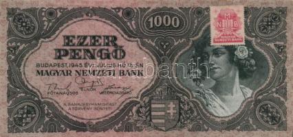 1945. 1000P + 10.000P hibás bélyeggel ("B") T:II,III
Adamo P22e, 23e