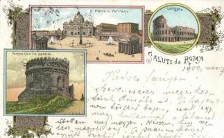 Rome, Roma; S. Pietro in Vaticano, Colosseo, Tomba Cecilia Metella / church, colosseum, tomb, Art Nouveau litho