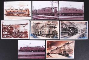 8 db régi negatívokról fotó régi svájci mozdonyokról, 10x14, 10x15 10x16 cm-es méretekben.