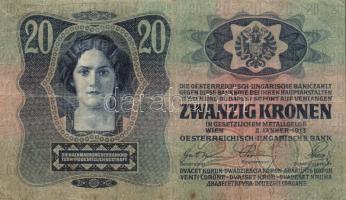 1913. 20K piros "Magyarország" körbélyegzővel T:III kis lyuk Adamo K17B