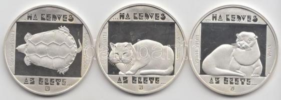 1985. 200Ft Ag (3x) "Természetvédelem II. - Vadmacska, Vidra, Mocsári teknős" sor T:PP Csa...