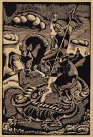 Molnár C Pál (1894-1981):Szent György legyőzi a sárkányt. Fametszet, papír, jelzés nélkül,24×16 cm