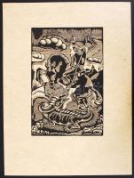 Molnár C Pál (1894-1981):Szent György legyőzi a sárkányt. Fametszet, papír, jelzés nélkül,24×16 cm