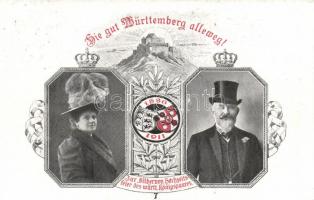 1886-1911 Die gut Württemberg alleweg! Erunnerungskarte an die silberne Hochzeitsfeier des württ. Königspaares / Wedding anniversary of Charlotte zu Schaumburg-Lippe and Wilhelm II of Württemberg, floral