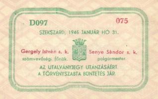 Szekszárd 1945. "Utalványjegy" 1P értékben T:I