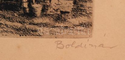 Boldizsár István (1897-1984): Nagy mosás a tanyán. Rézkarc, papír, jelzett, üvegezett keretben, 21×2...