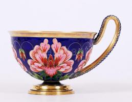 Aranyozott ezüst (Ag.)teáscsésze, jelzett, rekeszzománc berakással, bruttó:63 g m:6,5 cm, d:9 cm / Gold plateted silver teacup