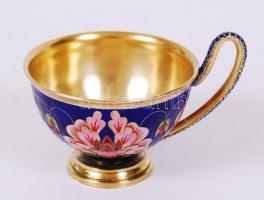 Aranyozott ezüst (Ag.)teáscsésze, jelzett, rekeszzománc berakással, bruttó:63 g m:6,5 cm, d:9 cm / G...