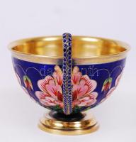 Aranyozott ezüst (Ag.)teáscsésze, jelzett, rekeszzománc berakással, bruttó:63 g m:6,5 cm, d:9 cm / G...