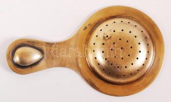 Aranyozott ezüst (Ag.)teaszűrő, jelzett, rekeszzománc díszítéssel, bruttó:43 g, d:7 cm / Gold platet...